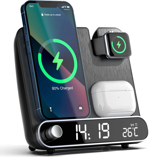 3 in 1 Wireless Charger with LED Digital Clock and Thermometer